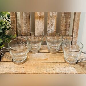 Bormioli Rocco Verdi Espresso Glass Cups Set of (4) Metal Handle Made in Italy